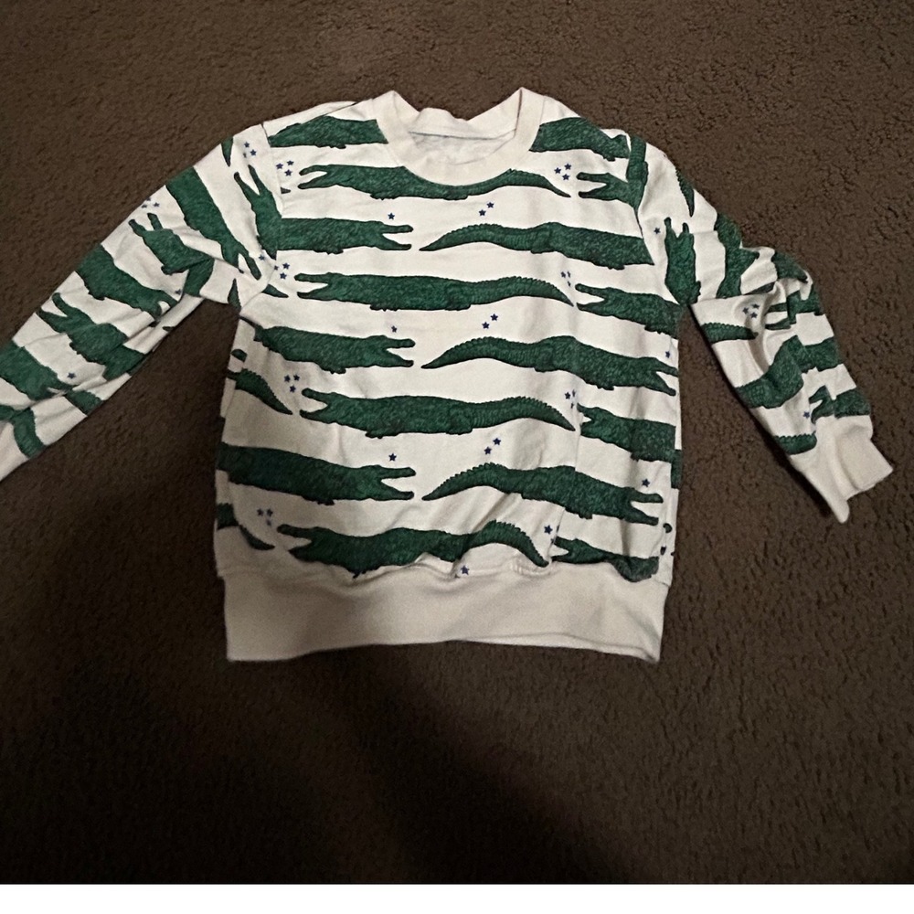 Pink Chicken Kids Alligator Star Print Pullover Sweatshirt Cream Green Size 5Y - Picture 2 of 7